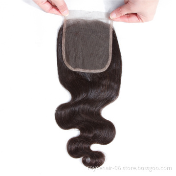Factory Price 4*4  Full Ends Body Wave 100 Peruvian Virgin Human Hair Full Lace Closure